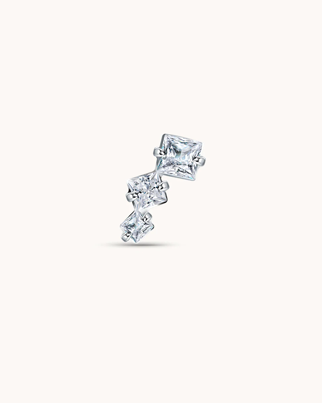 Graduated Triple Crystal Piercing Stud In Platinum - Image 2