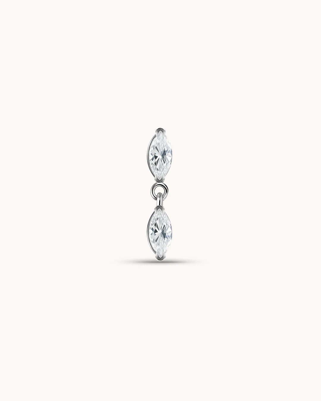 Double Crystal Navette Piercing Stud In Platinum - Image 2
