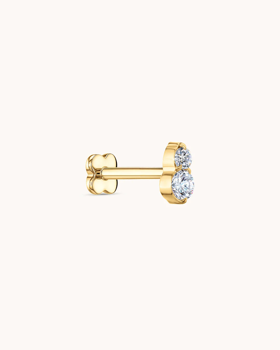 Double Round Crystal Piercing Stud In Gold