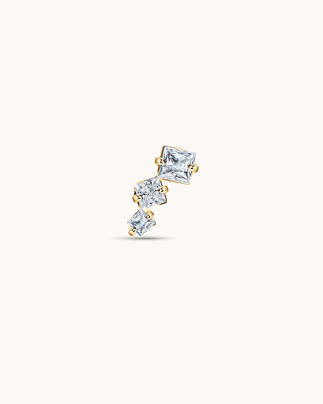 Graduated Triple Crystal Piercing Stud In Gold - Image 2