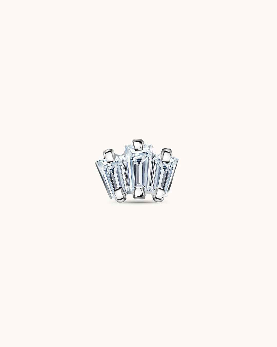 Triple Baguette Crystal Piercing Stud In Platinum - Image 2