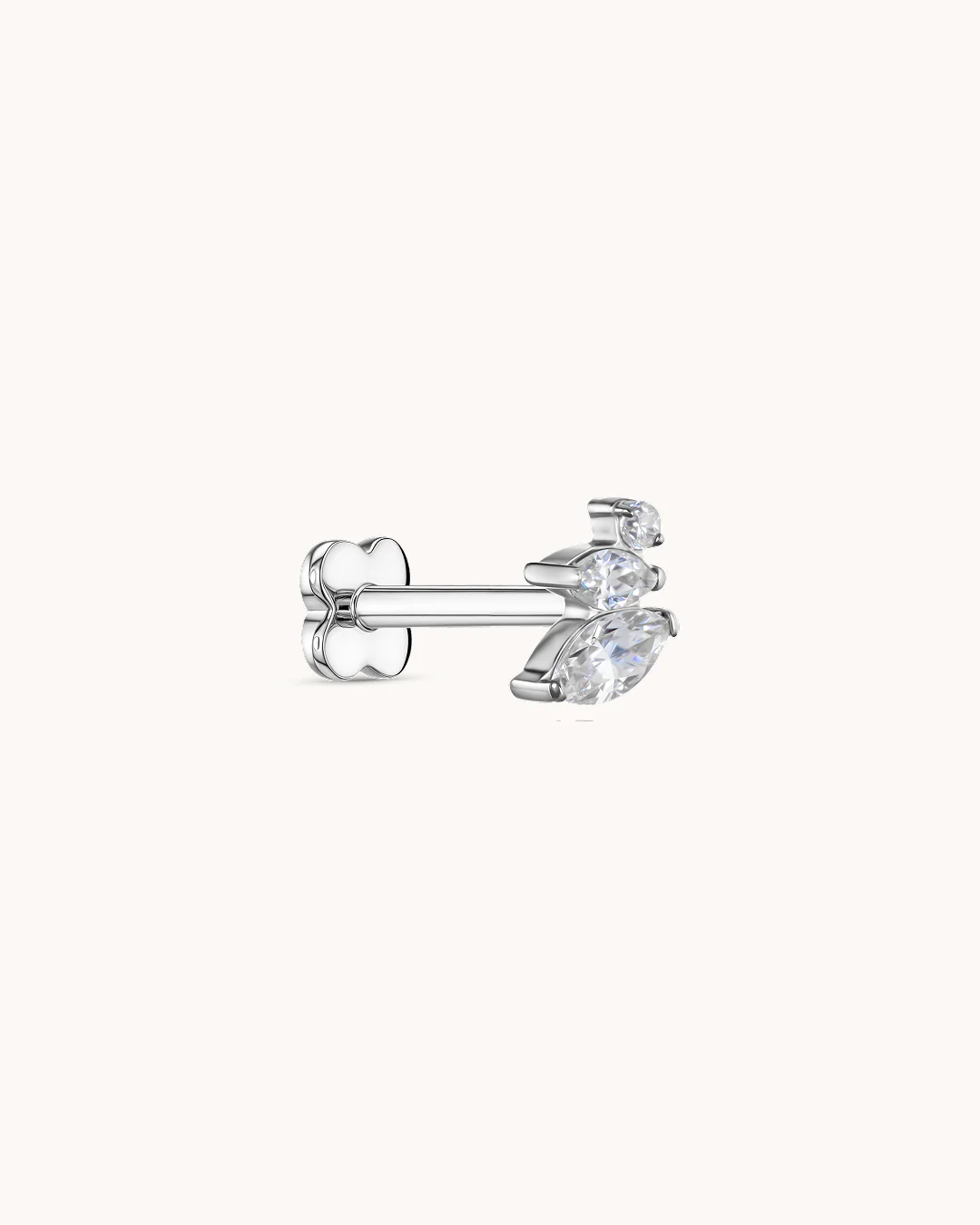 Triple Crystal Navette Piercing Stud In Platinum