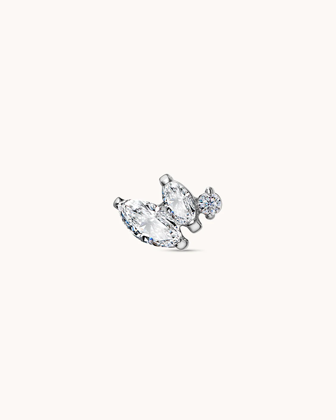 Triple Crystal Navette Piercing Stud In Platinum - Image 2