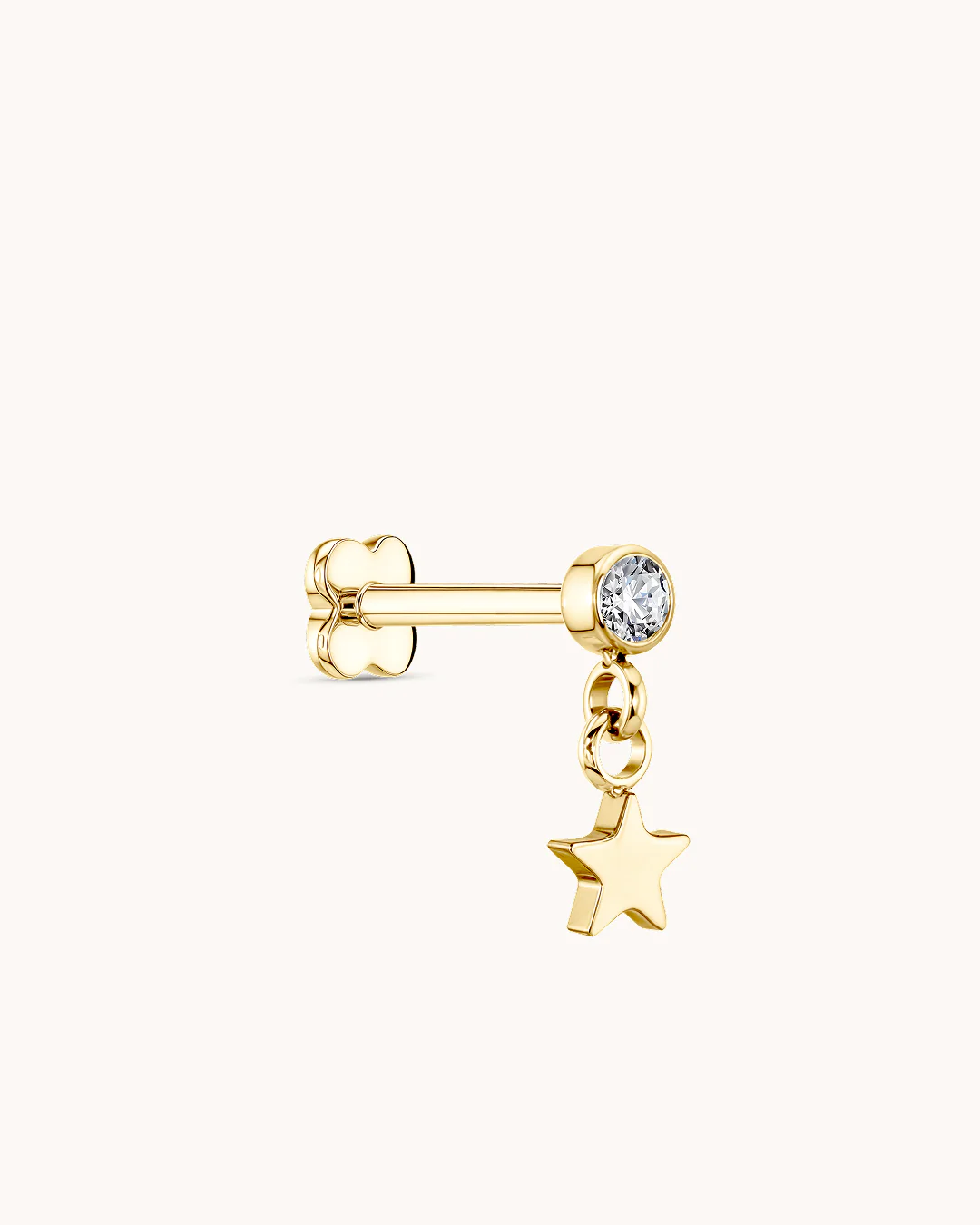 Round Crystal Star Drop Piercing Stud In Gold