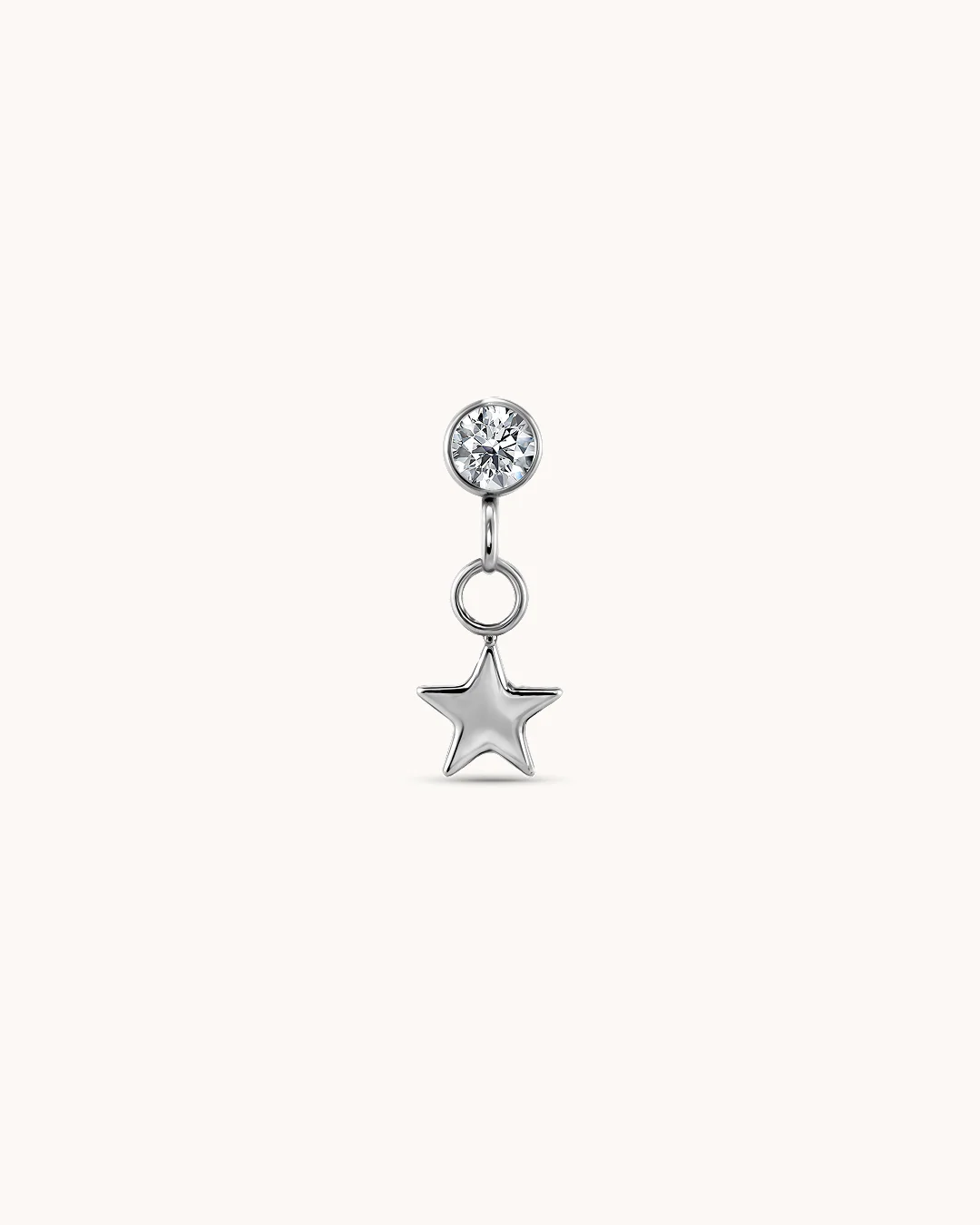 Round Crystal Star Drop Piercing Stud In Platinum - Image 2