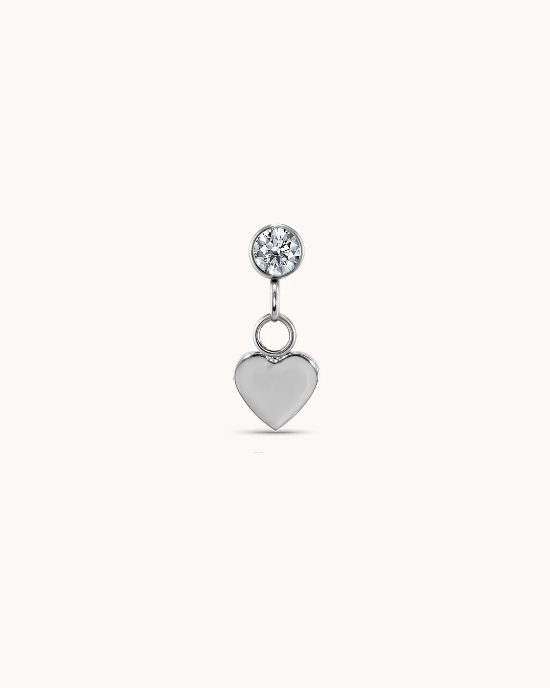 Round Crystal Heart Drop Piercing Stud In Platinum - Image 2