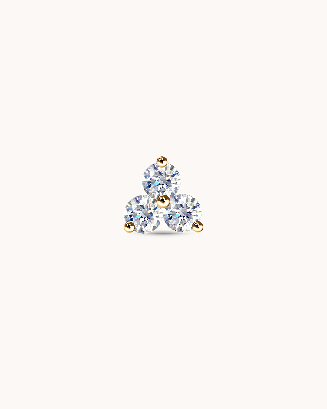 14K Yellow Gold & Triple Lab-Grown Diamond Piercing Stud - Image 2