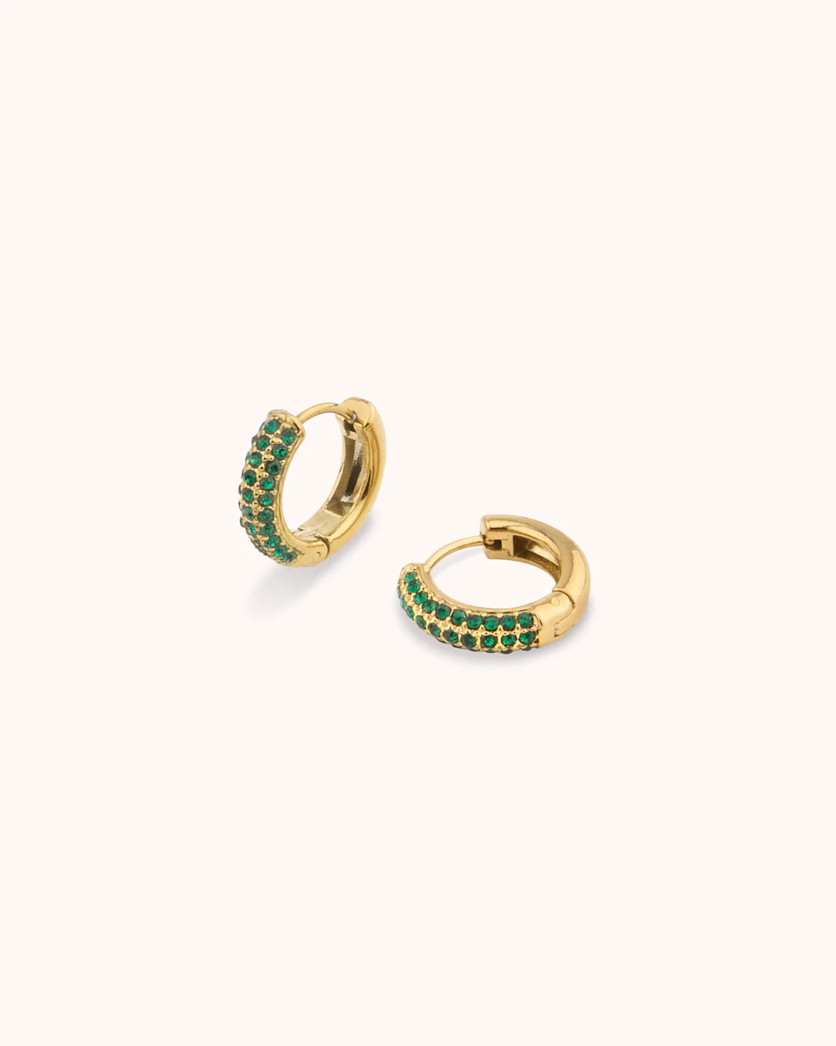 Green Cubic Zirconia Huggies in Gold - Image 3