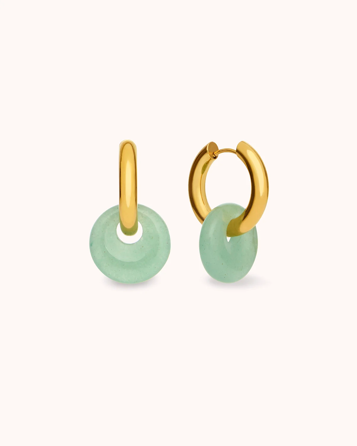 Semi-Precious Round Charm Hoops in Gold