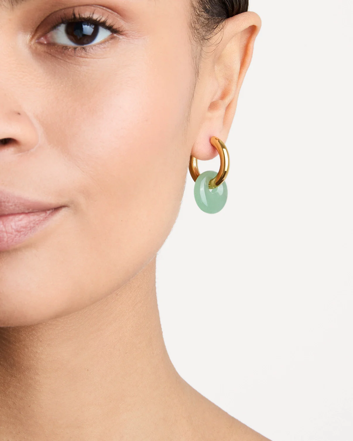 Semi-Precious Round Charm Hoops in Gold - Image 2