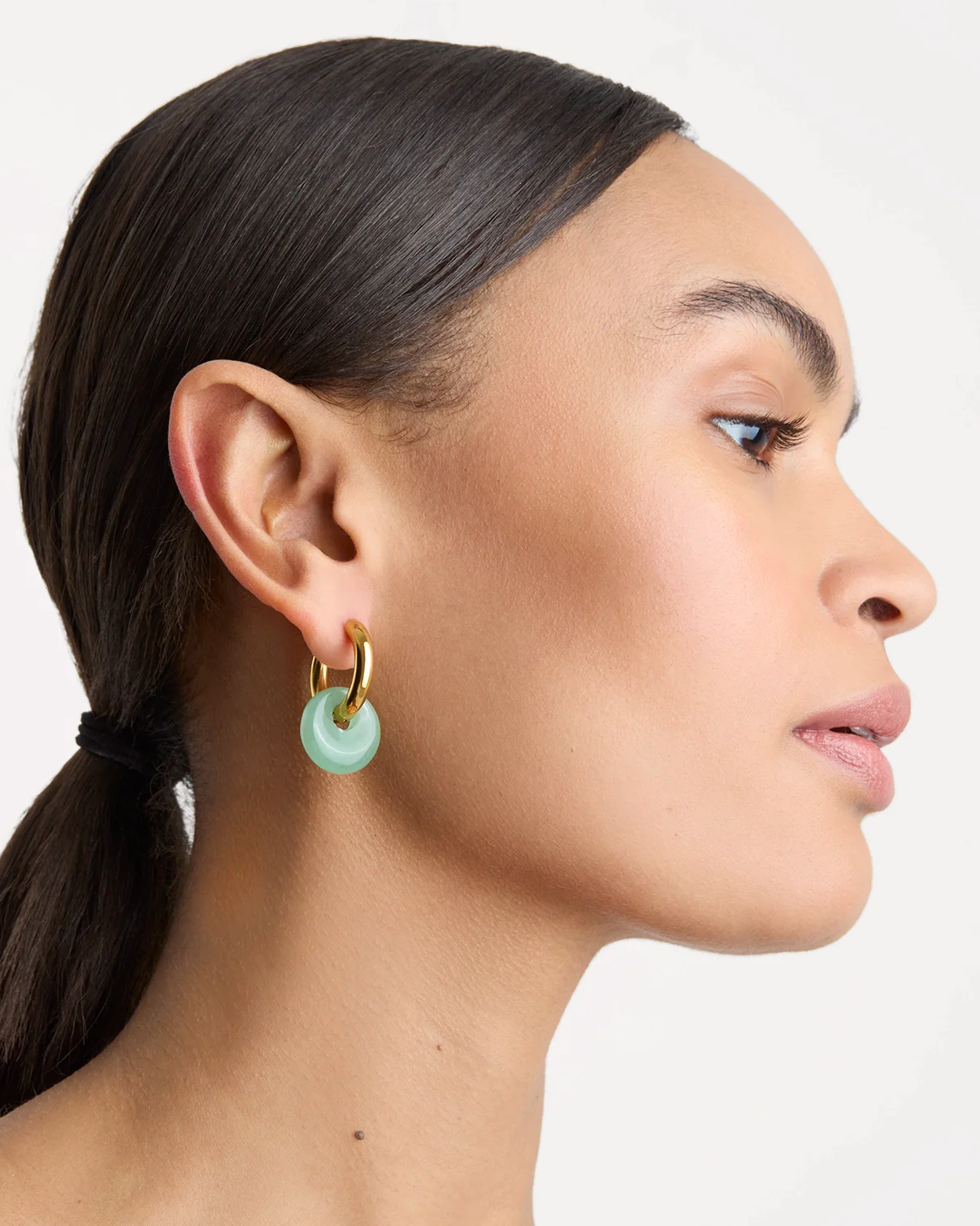 Semi-Precious Round Charm Hoops in Gold - Image 3