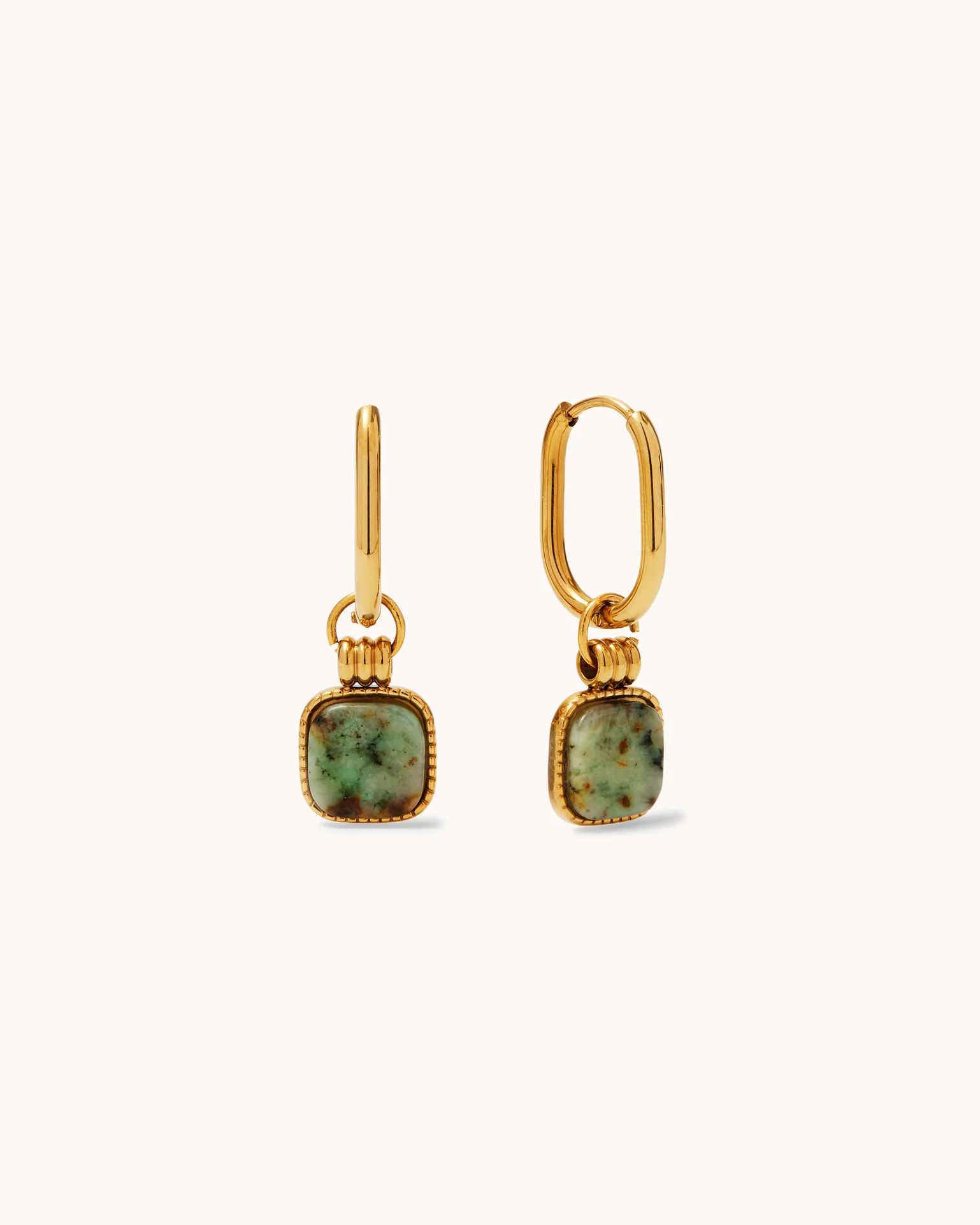 Waterproof Stone Charm Hoop Earrings in Gold