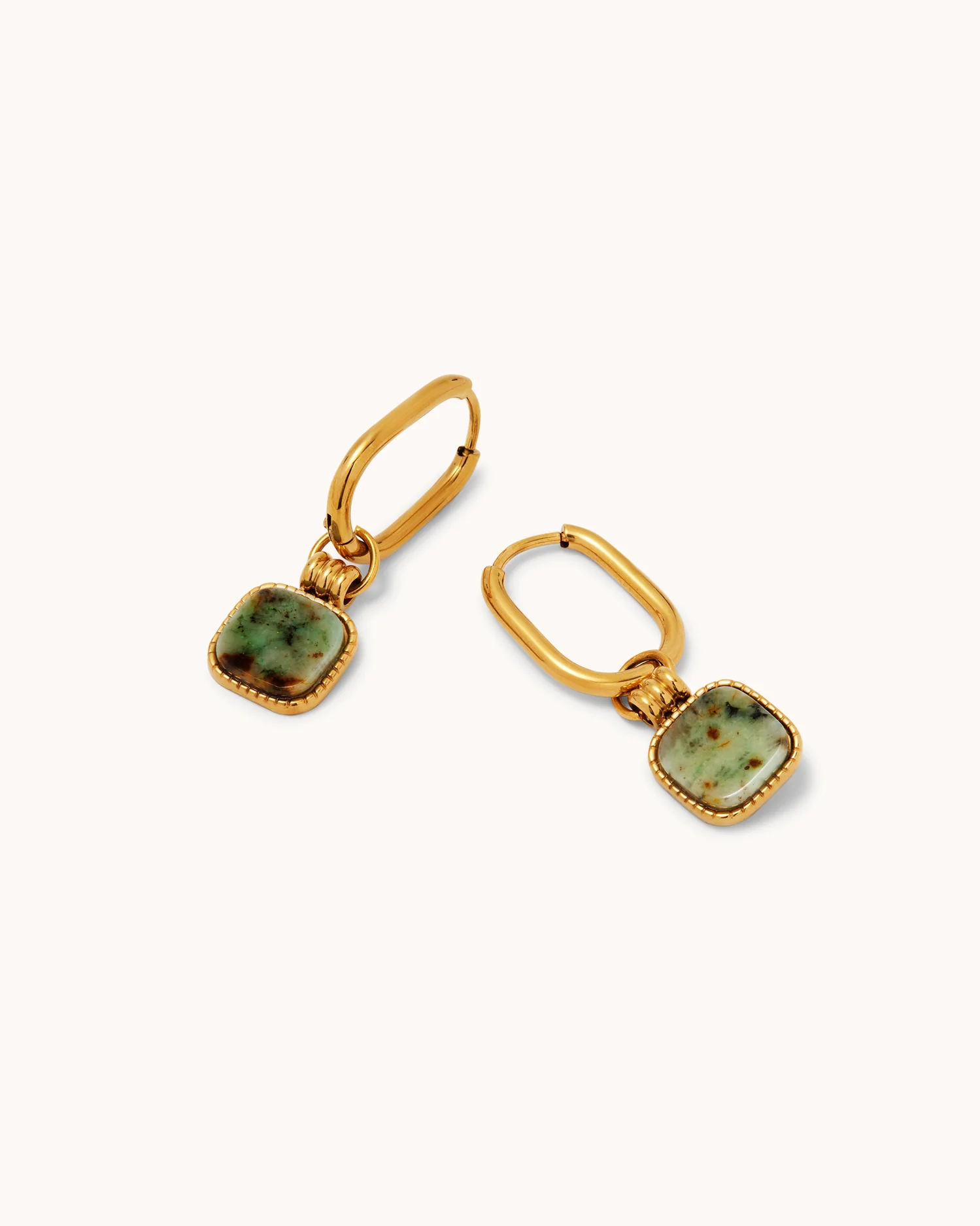 Waterproof Stone Charm Hoop Earrings in Gold - Image 2
