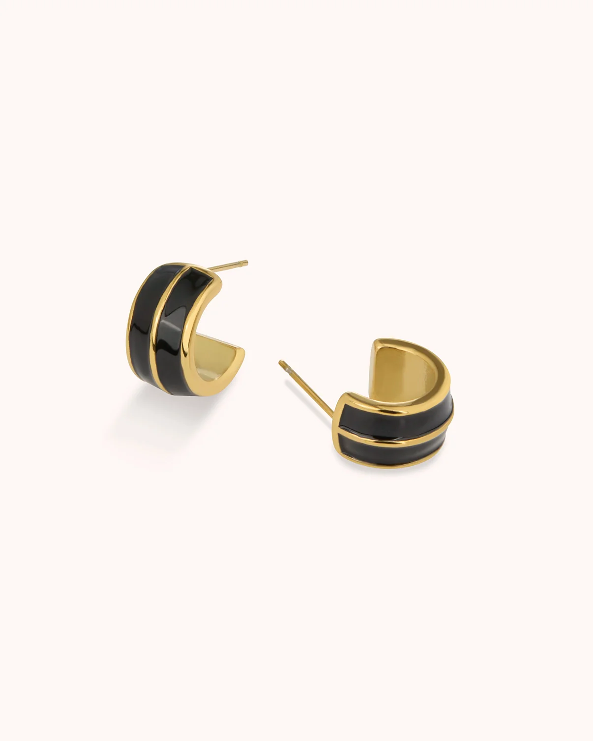 Waterproof Black Enamel Chunky Huggies in Gold - Image 3