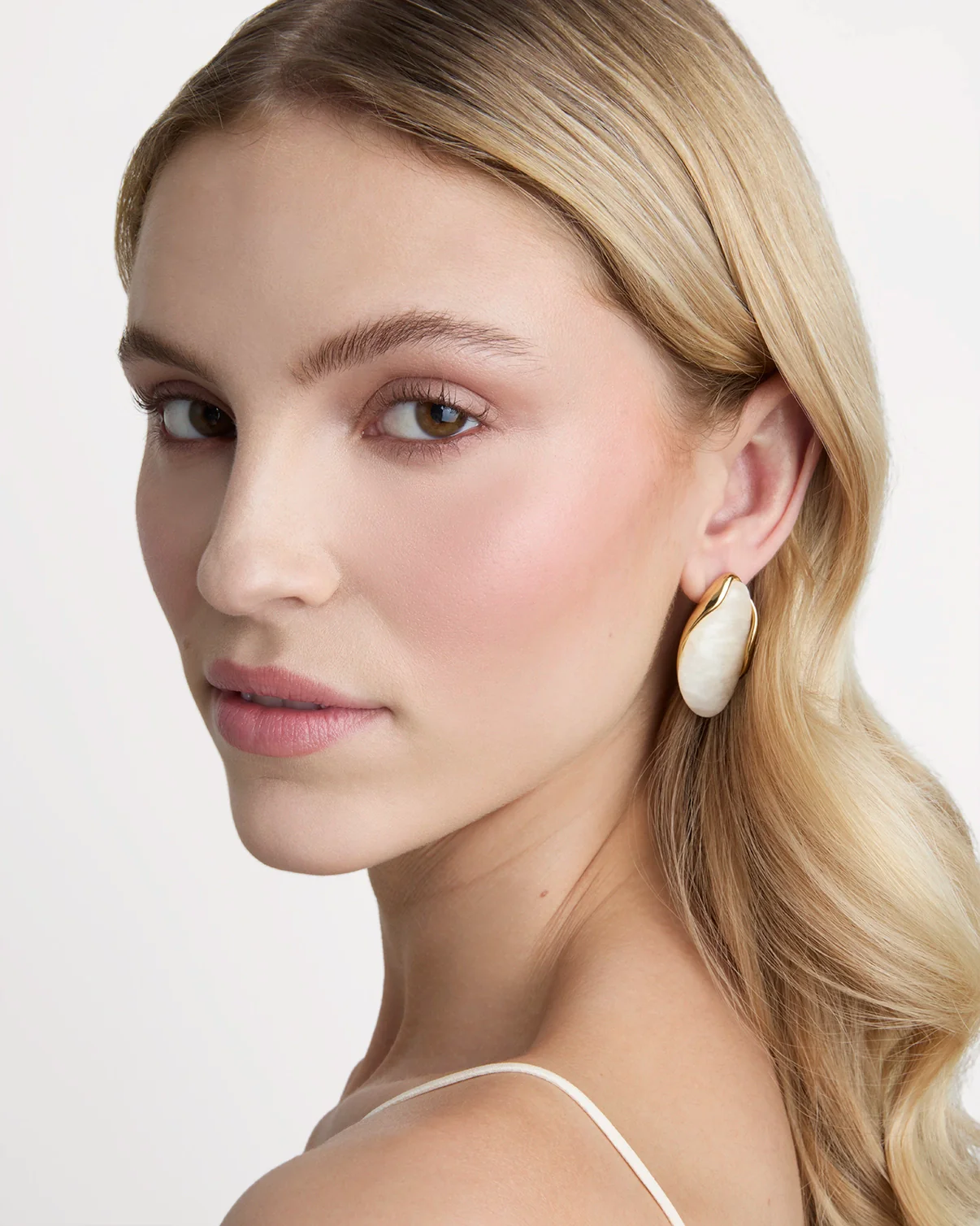 Semi-Precious Stone Studs in Cream - Image 2