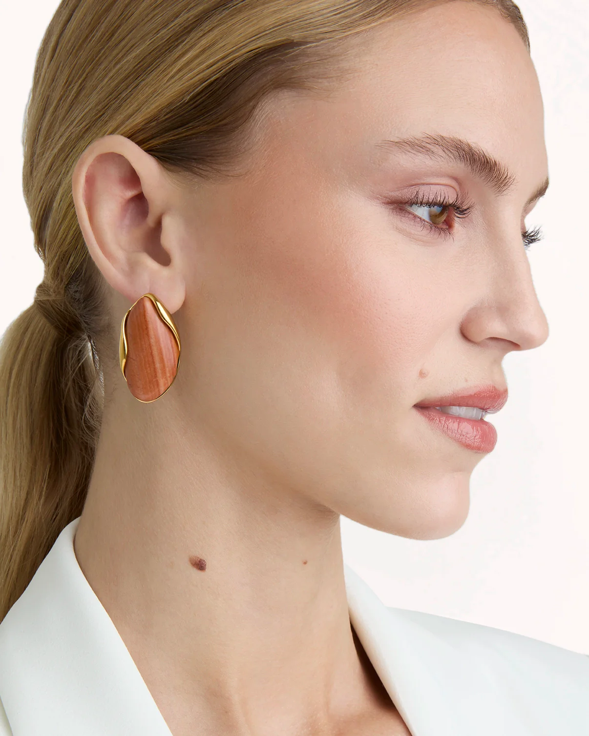 Semi-Precious Statement Studs in Brown - Image 2