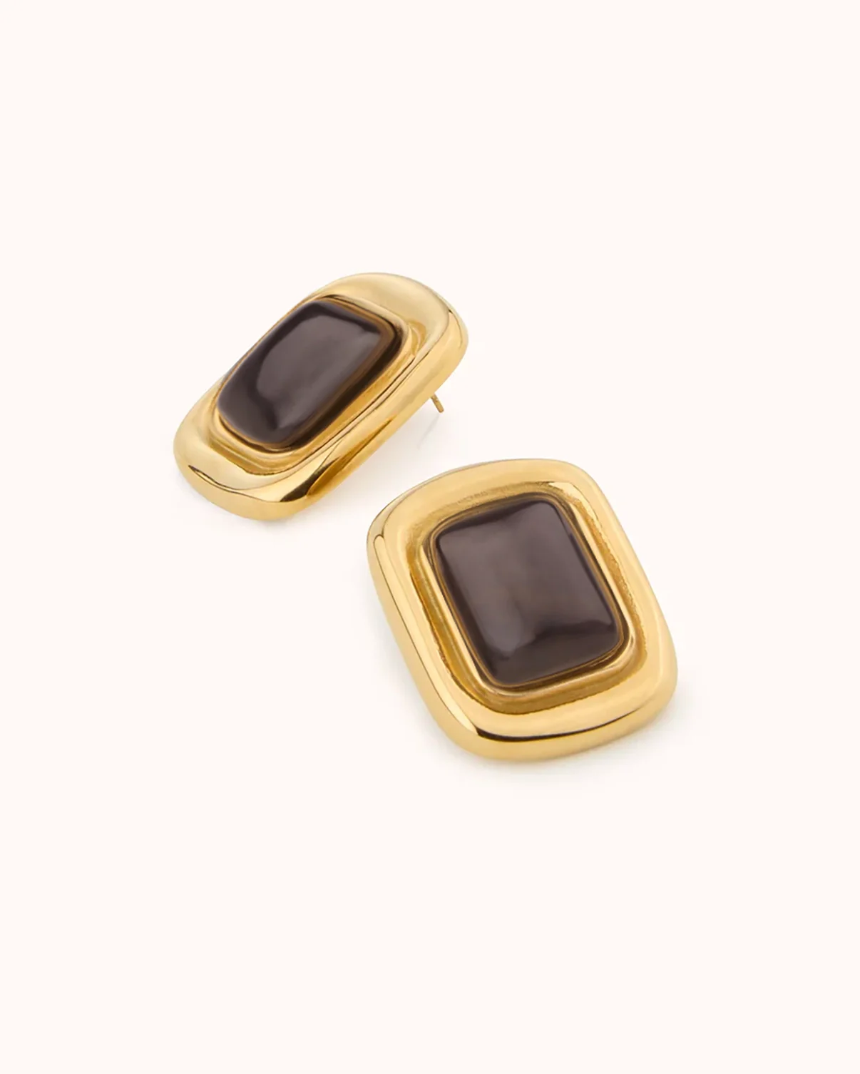 Black Semi-Precious Statement Studs in Gold - Image 2