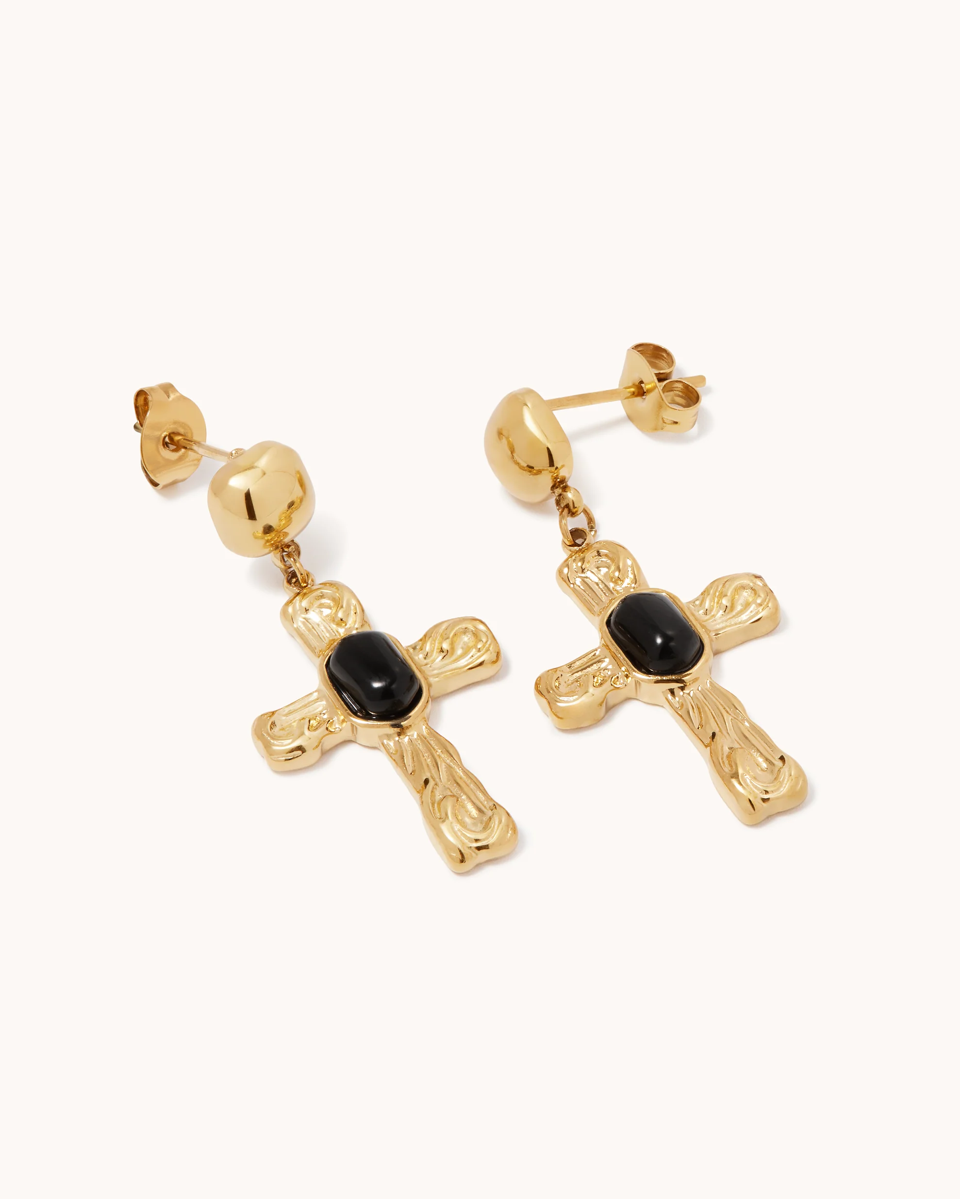 Semi-Precious Cross Drop Studs in Black - Image 2