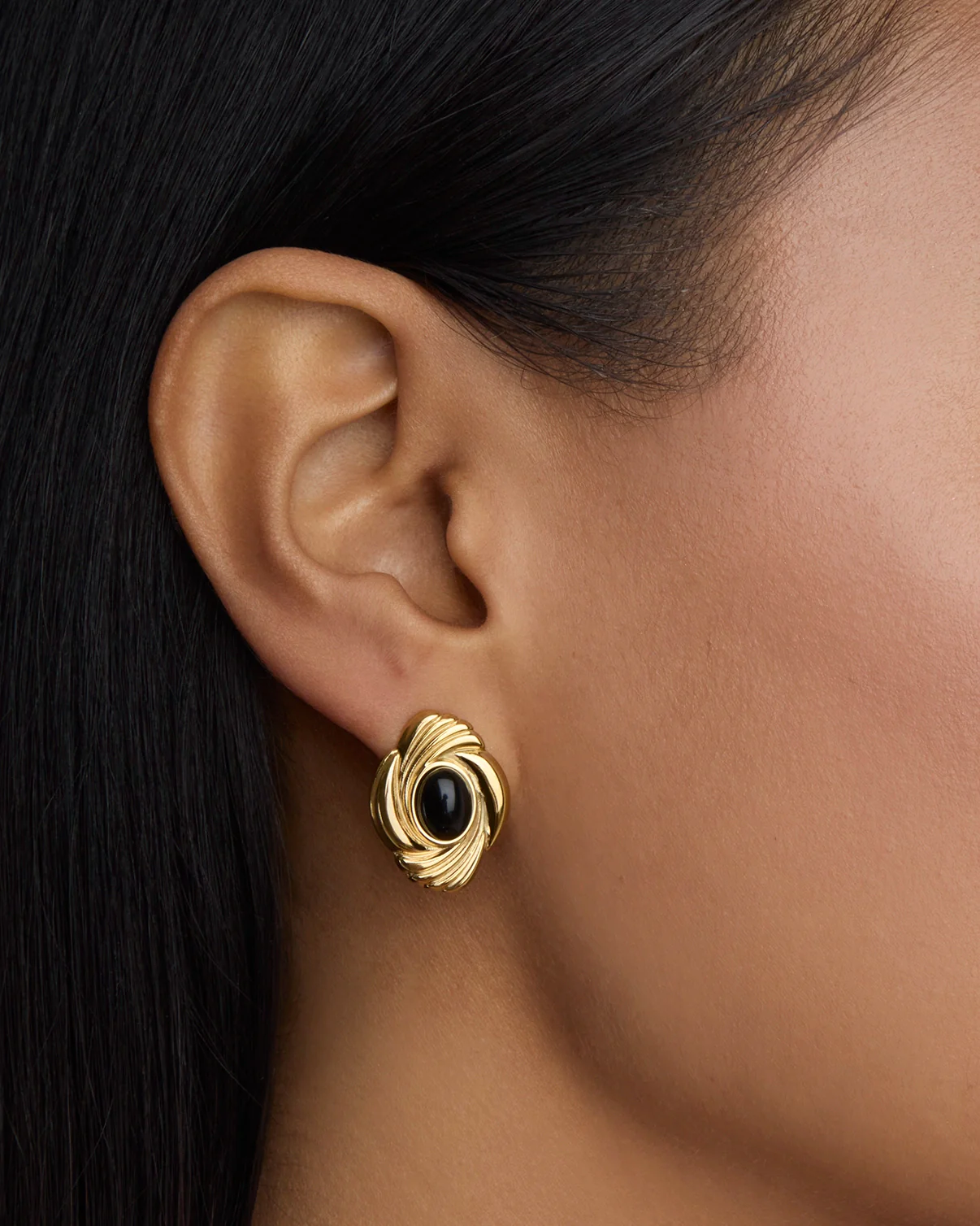 Textured Round Semi-Precious Studs in Gold