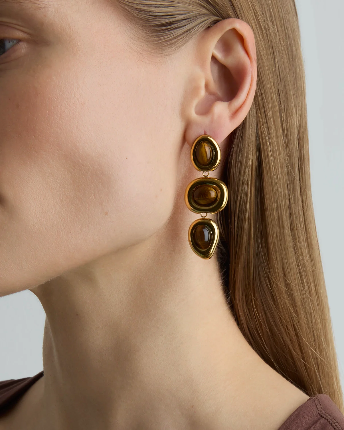 Tiger's Eye Drop Earrings in Gold
