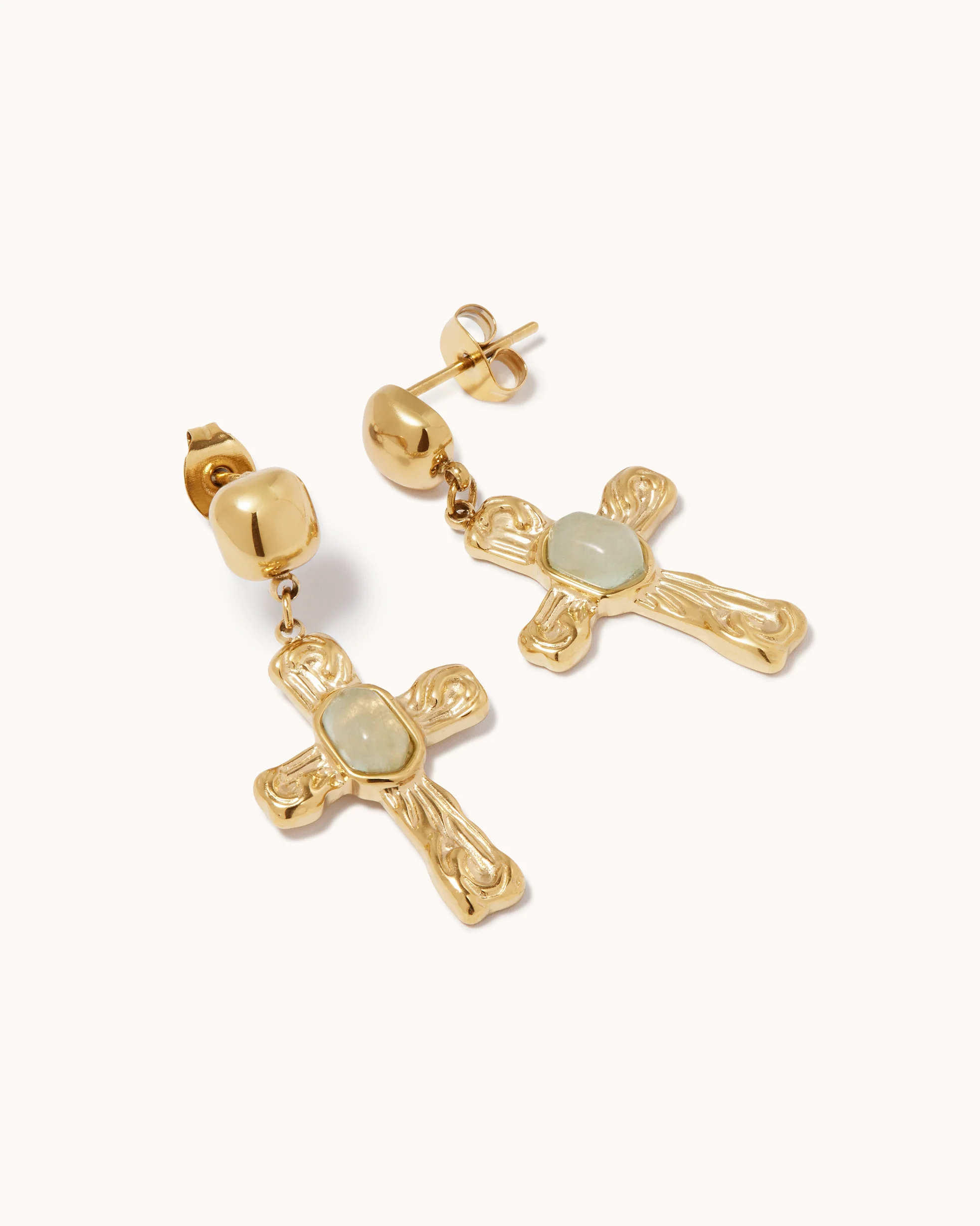 Semi-Precious Cross Drop Studs in Green - Image 2