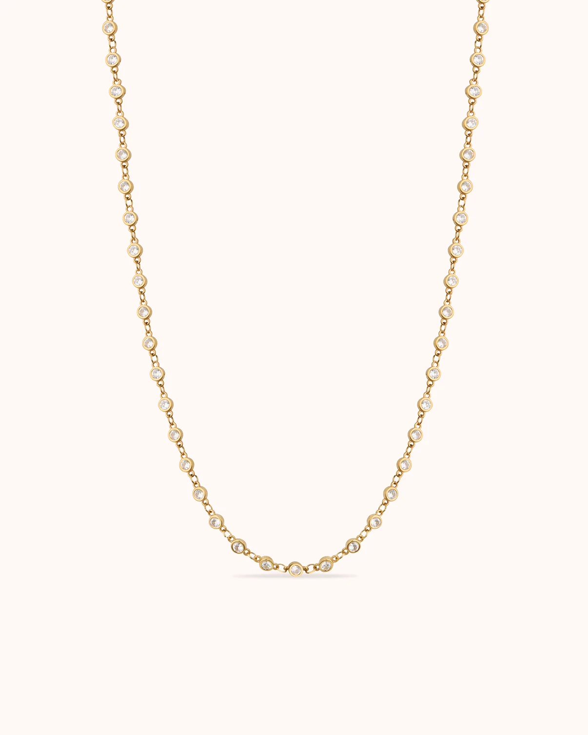 Waterproof Cubic Zirconia Station Necklace in Gold