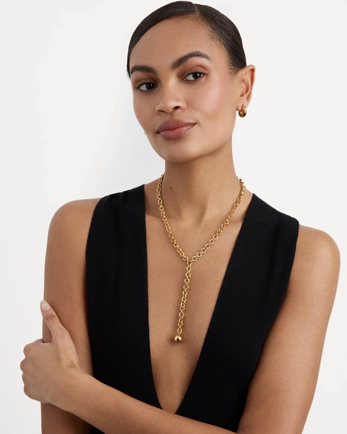 Chunky Chain Ball Lariat Necklace in Gold - Image 2