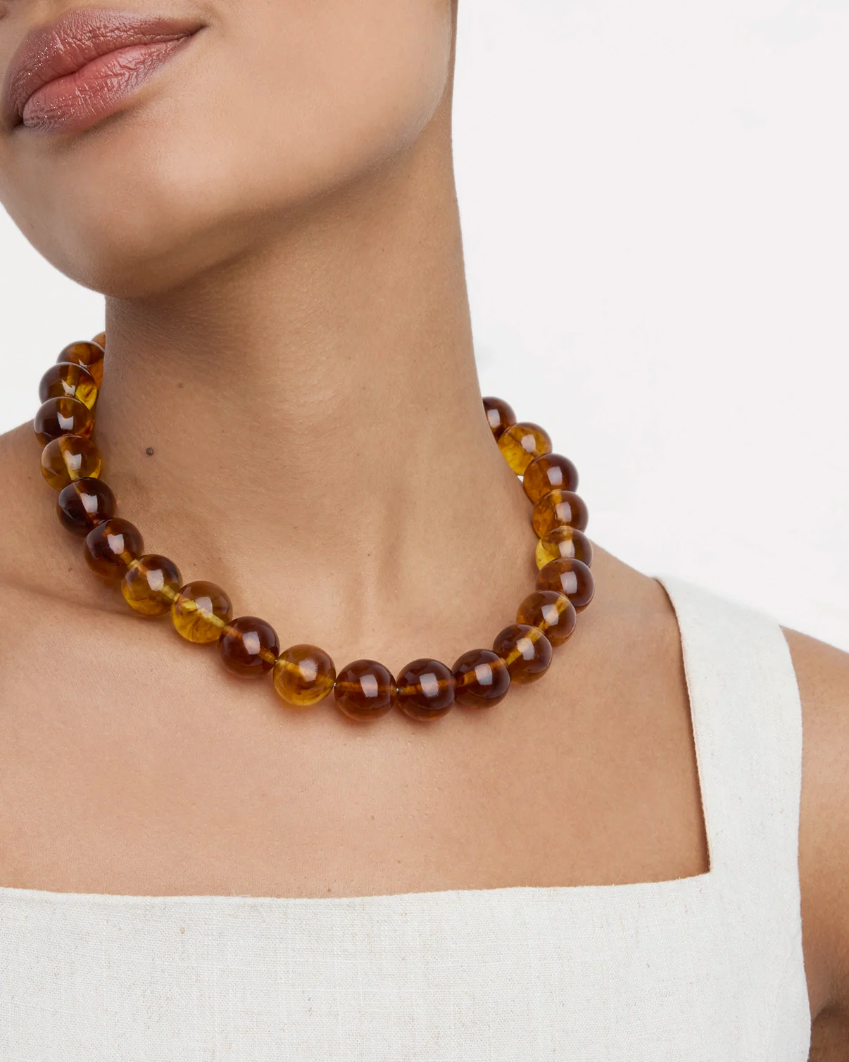 Waterproof Chunky Beaded Necklace in Brown - Image 2