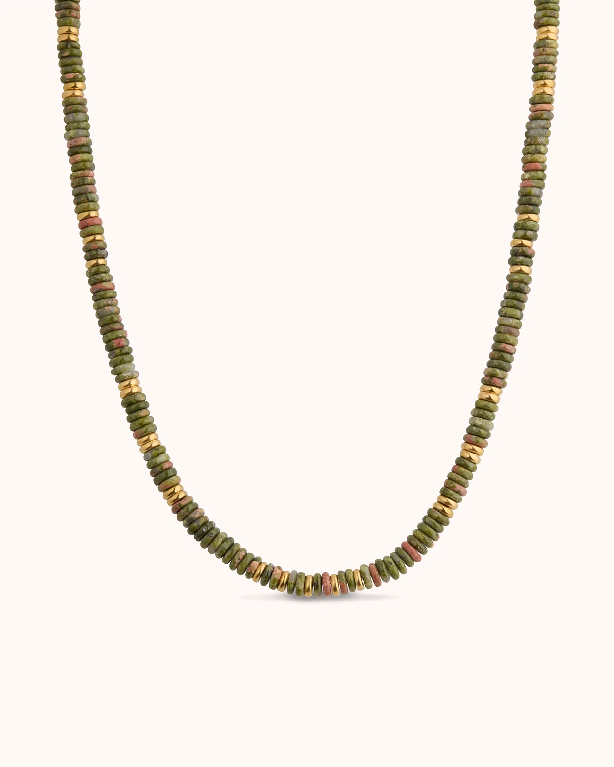 Waterproof Oval Beaded Necklace in Gold
