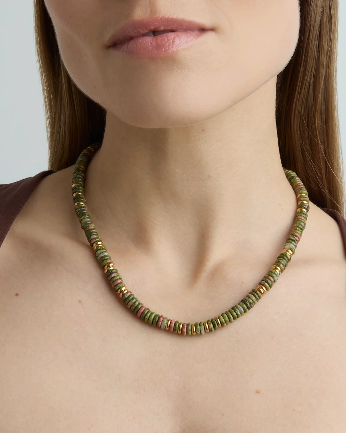 Waterproof Oval Beaded Necklace in Gold - Image 2