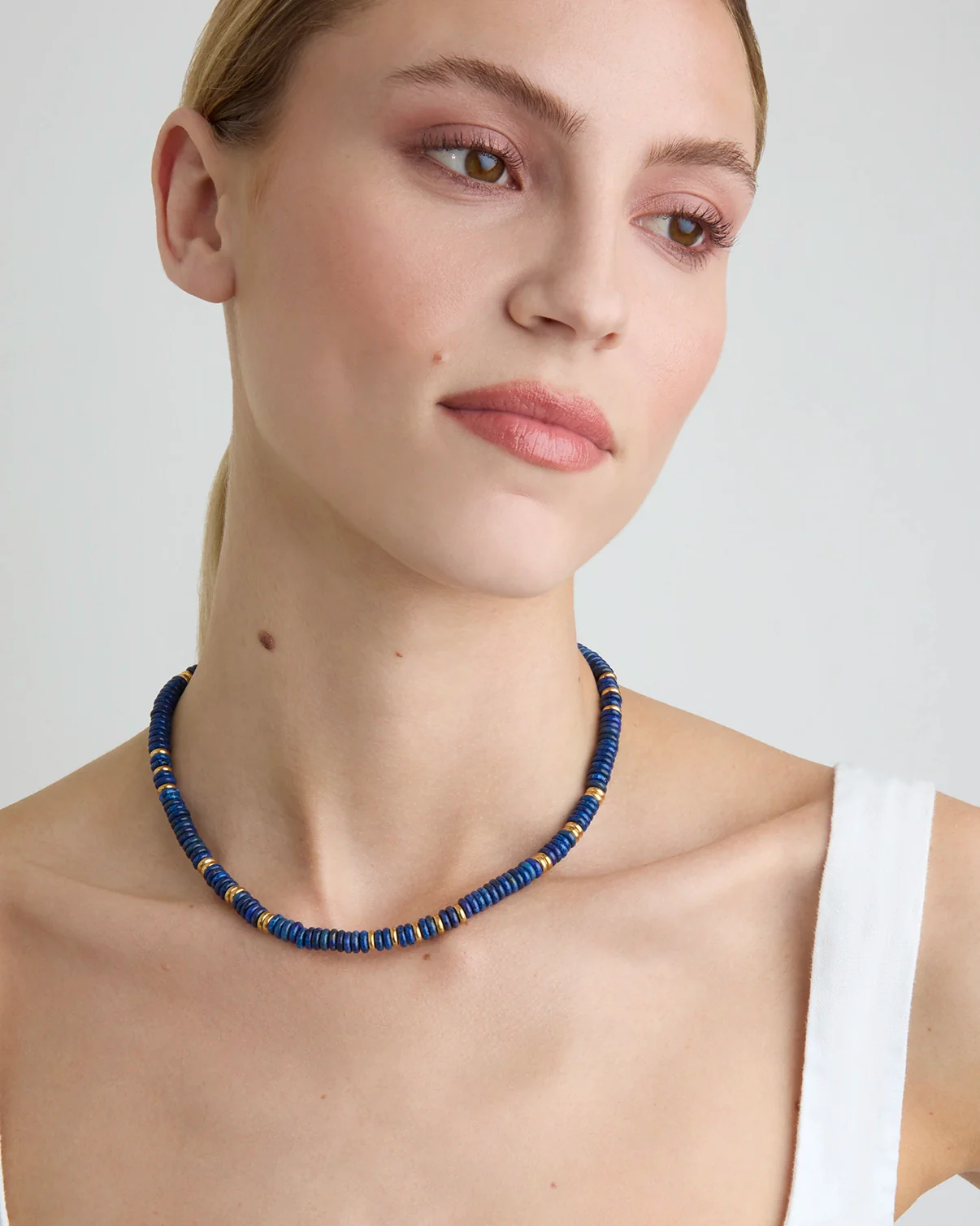 Waterproof Oval Beaded Necklace in Gold - Image 2