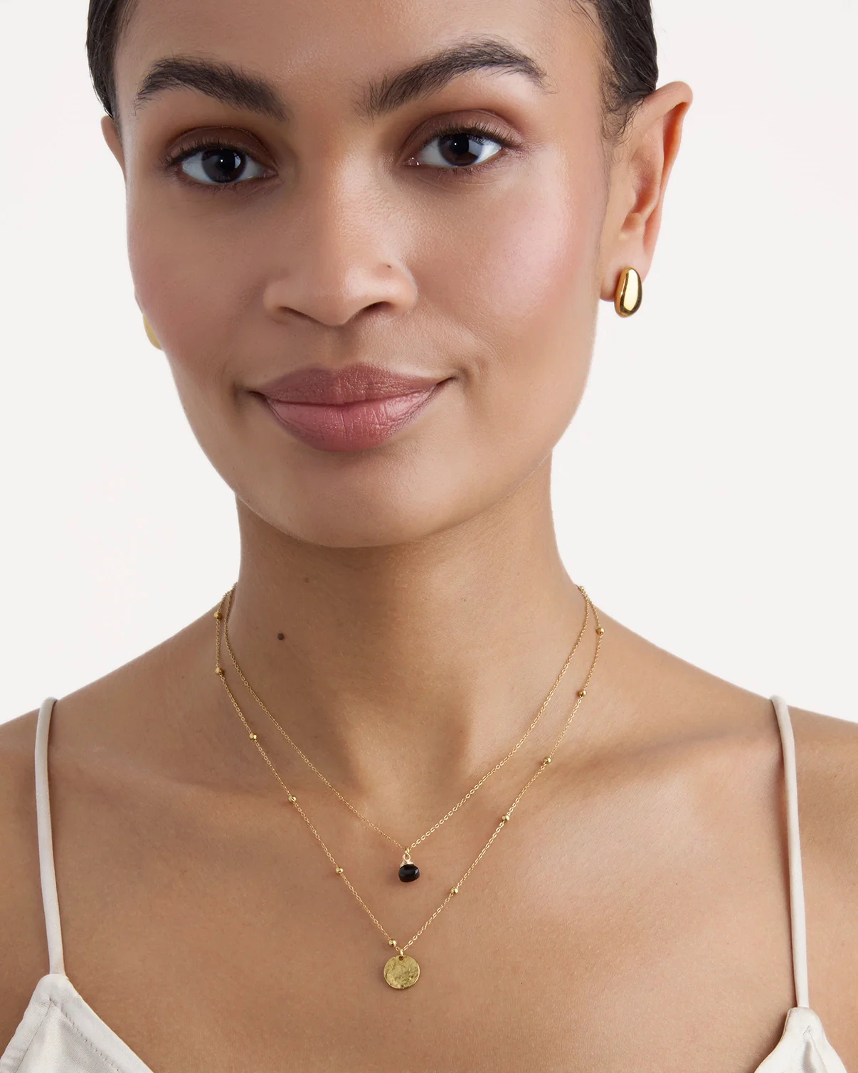 Waterproof Stone Double Pendant Necklace in Gold - Image 2