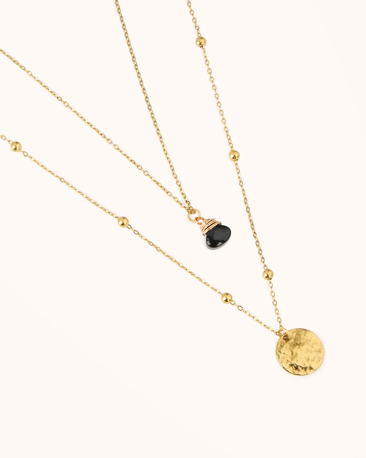 Waterproof Stone Double Pendant Necklace in Gold - Image 3