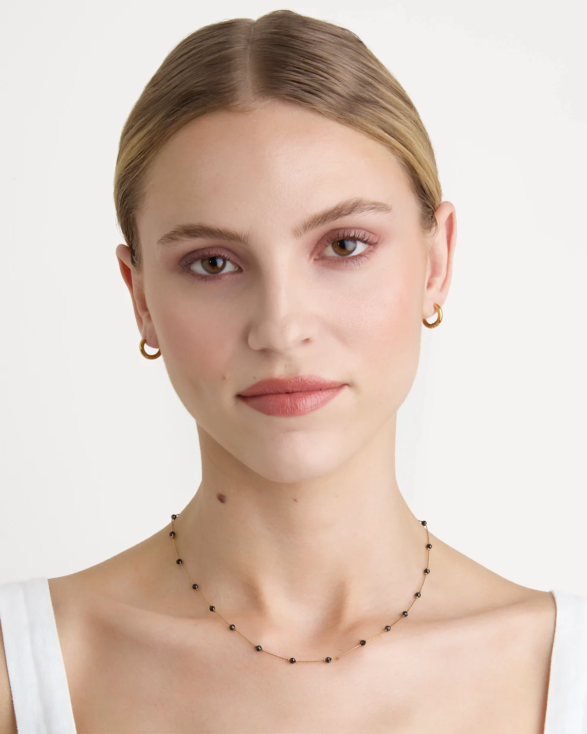 Waterproof Beaded Station Necklace in Gold - Image 2