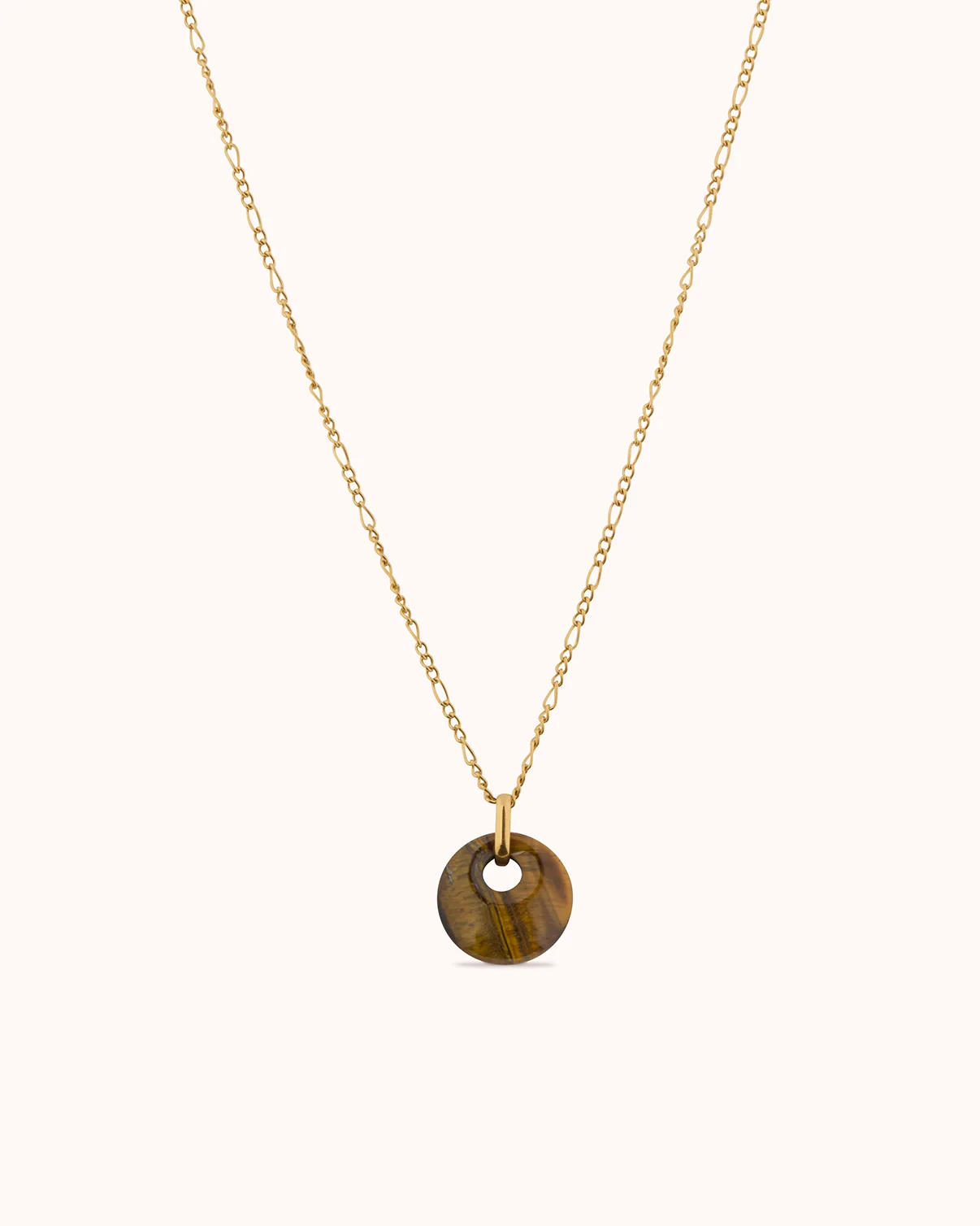 Round Tiger's Eye Pendant Necklace in Gold