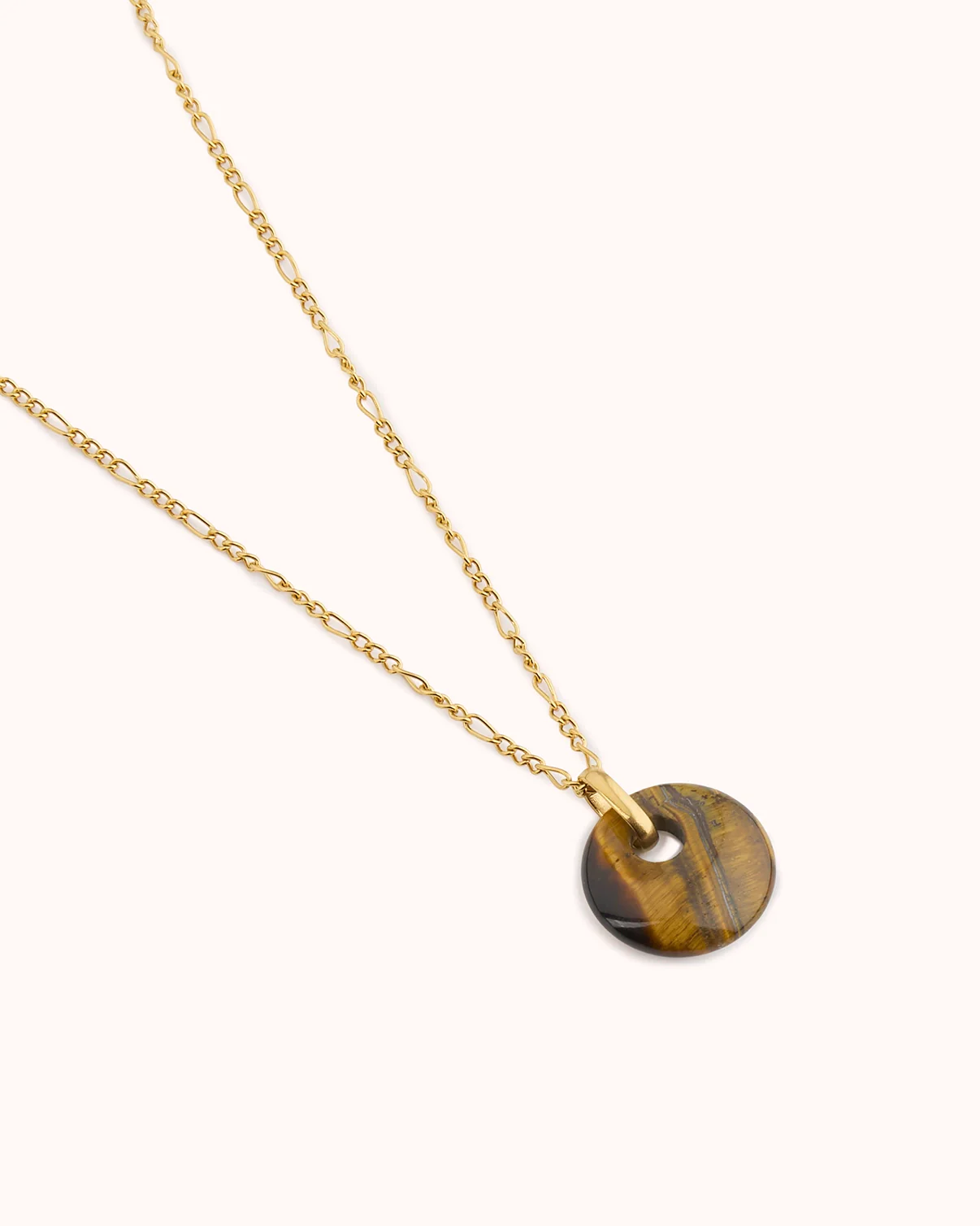 Round Tiger's Eye Pendant Necklace in Gold - Image 3