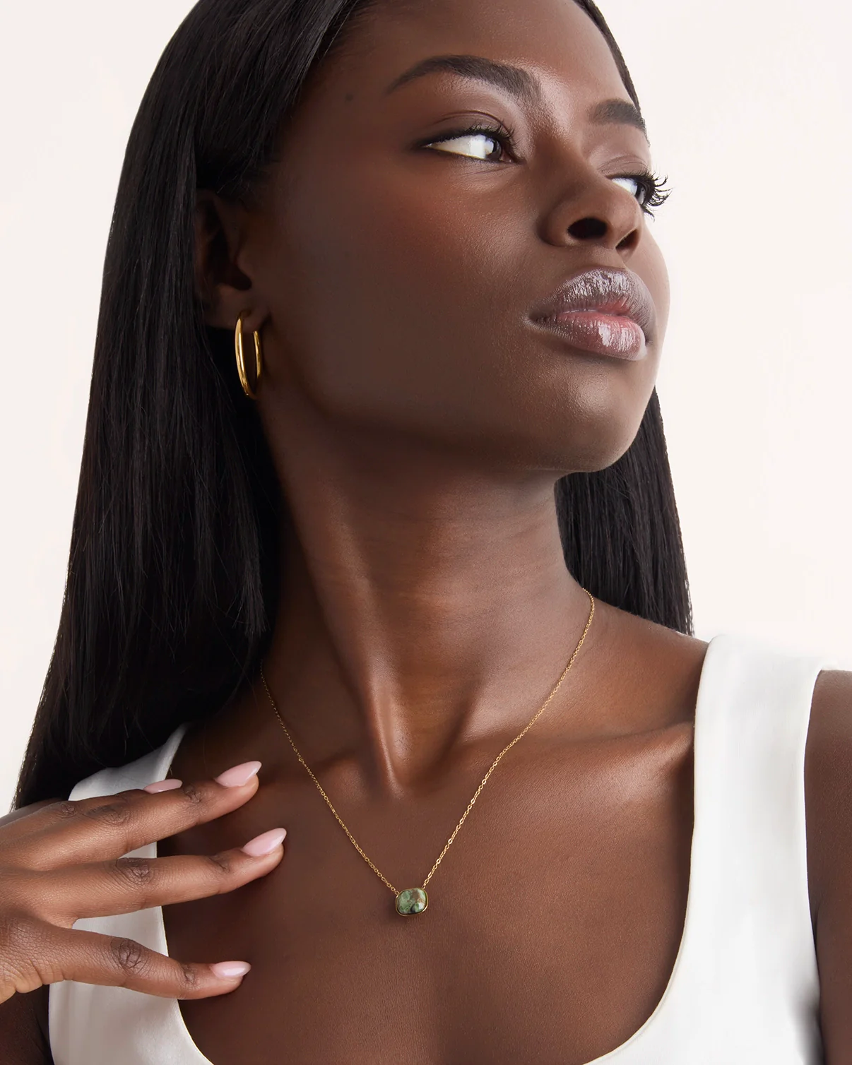 Waterproof Square Stone Pendant Necklace in Gold - Image 2