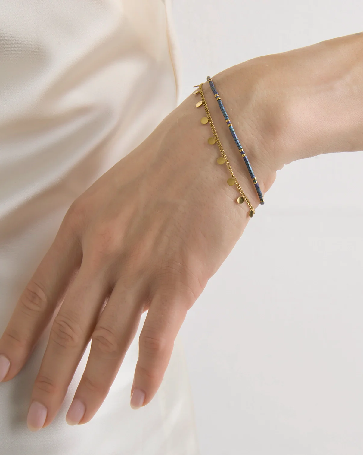 Waterproof Double Chain Beaded Bracelet in Gold - Image 2