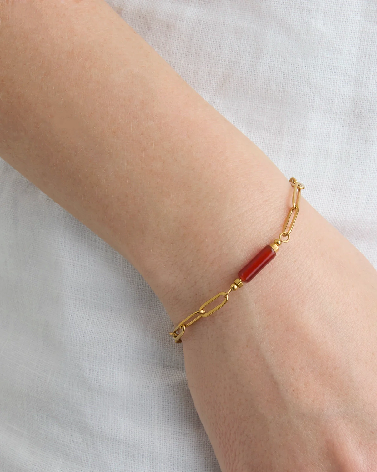 Waterproof Semi-Precious Link Bar Bracelet in Gold - Image 2