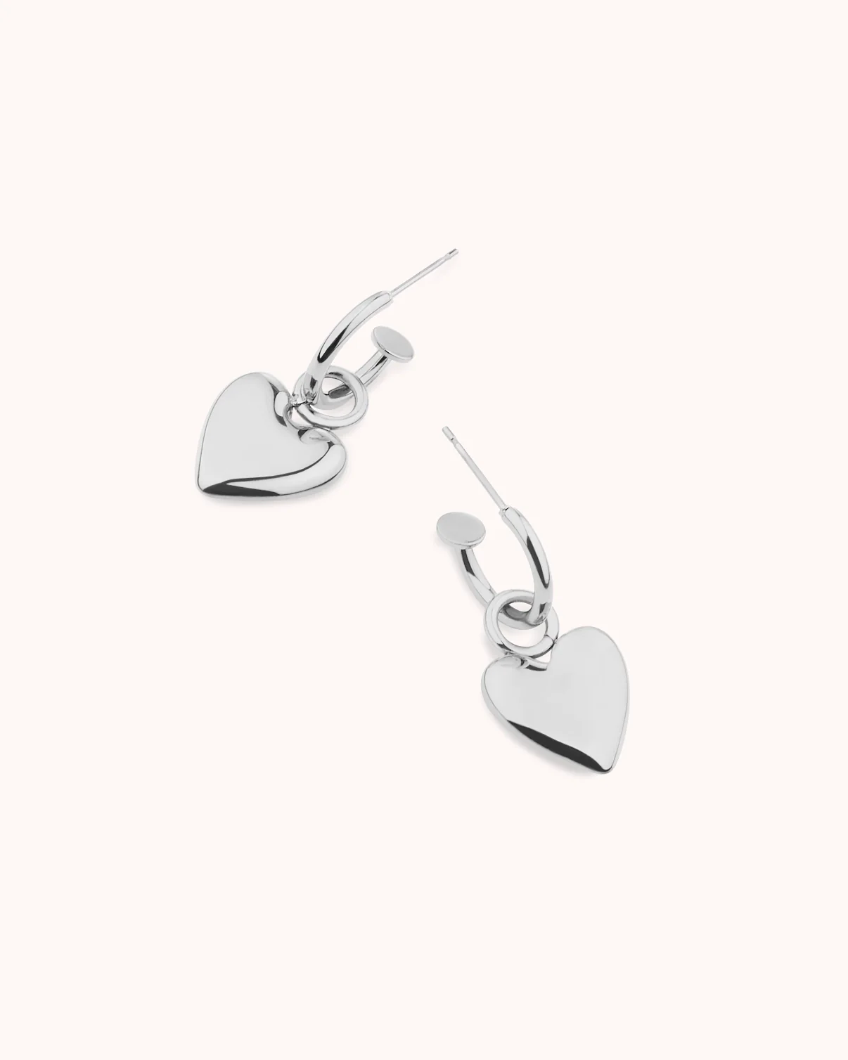 Heart Charm Drop Hoops in Silver - Image 2