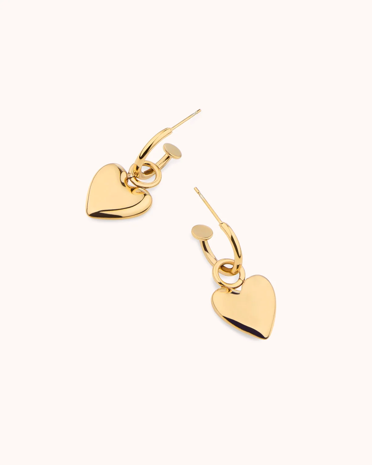 Heart Charm Drop Hoops in Gold - Image 2
