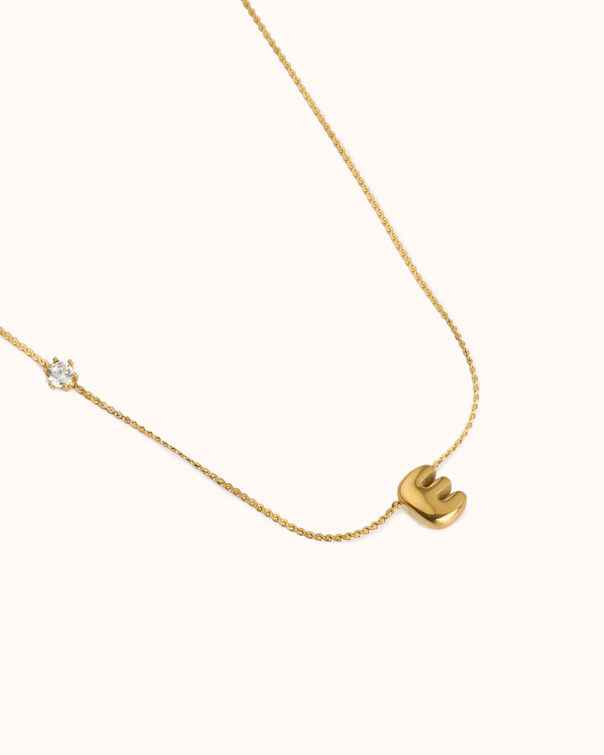 Small E Initial Cubic Zirconia Necklace in Gold - Image 3