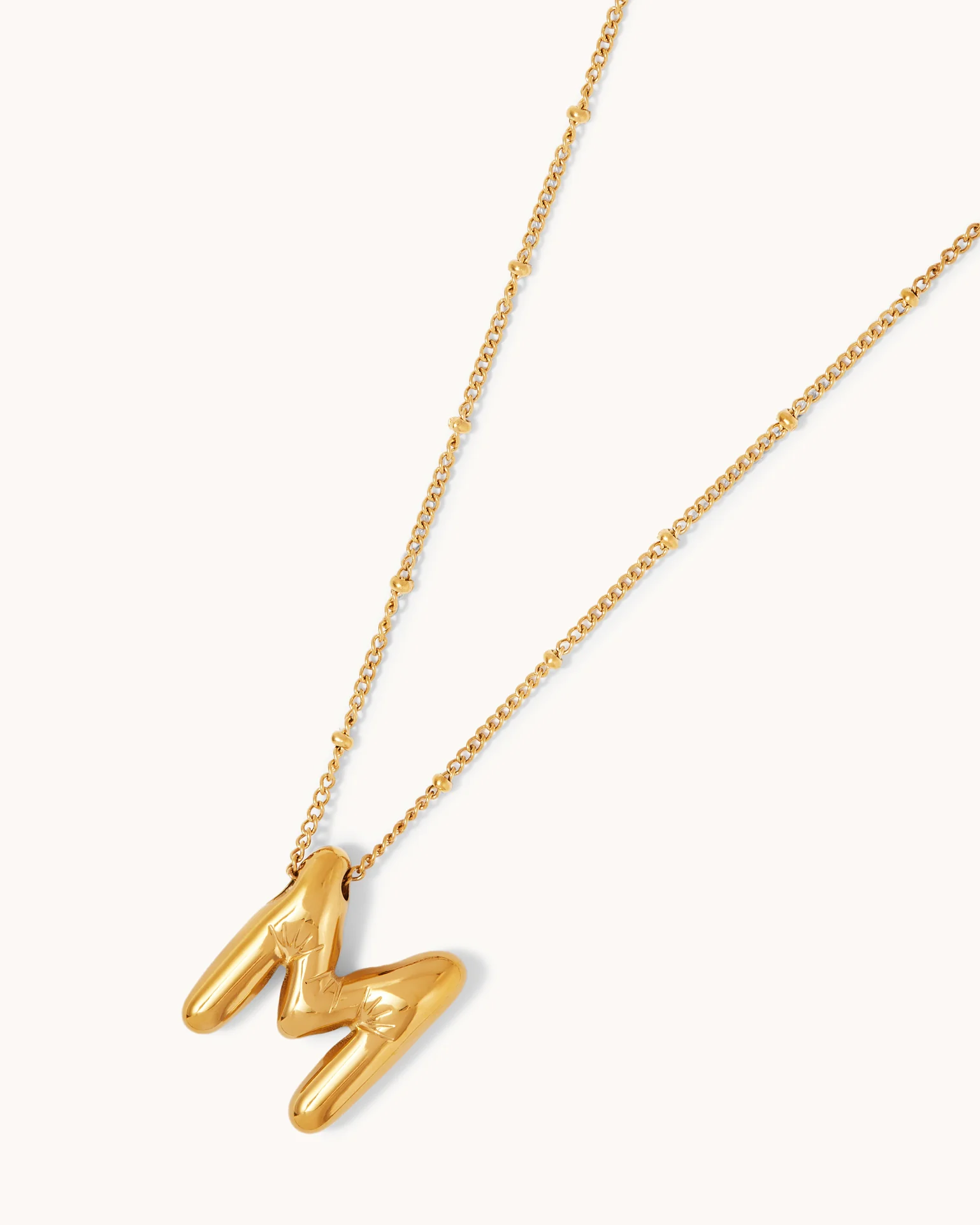 Large M Initial Pendant Necklace in Gold - Image 3