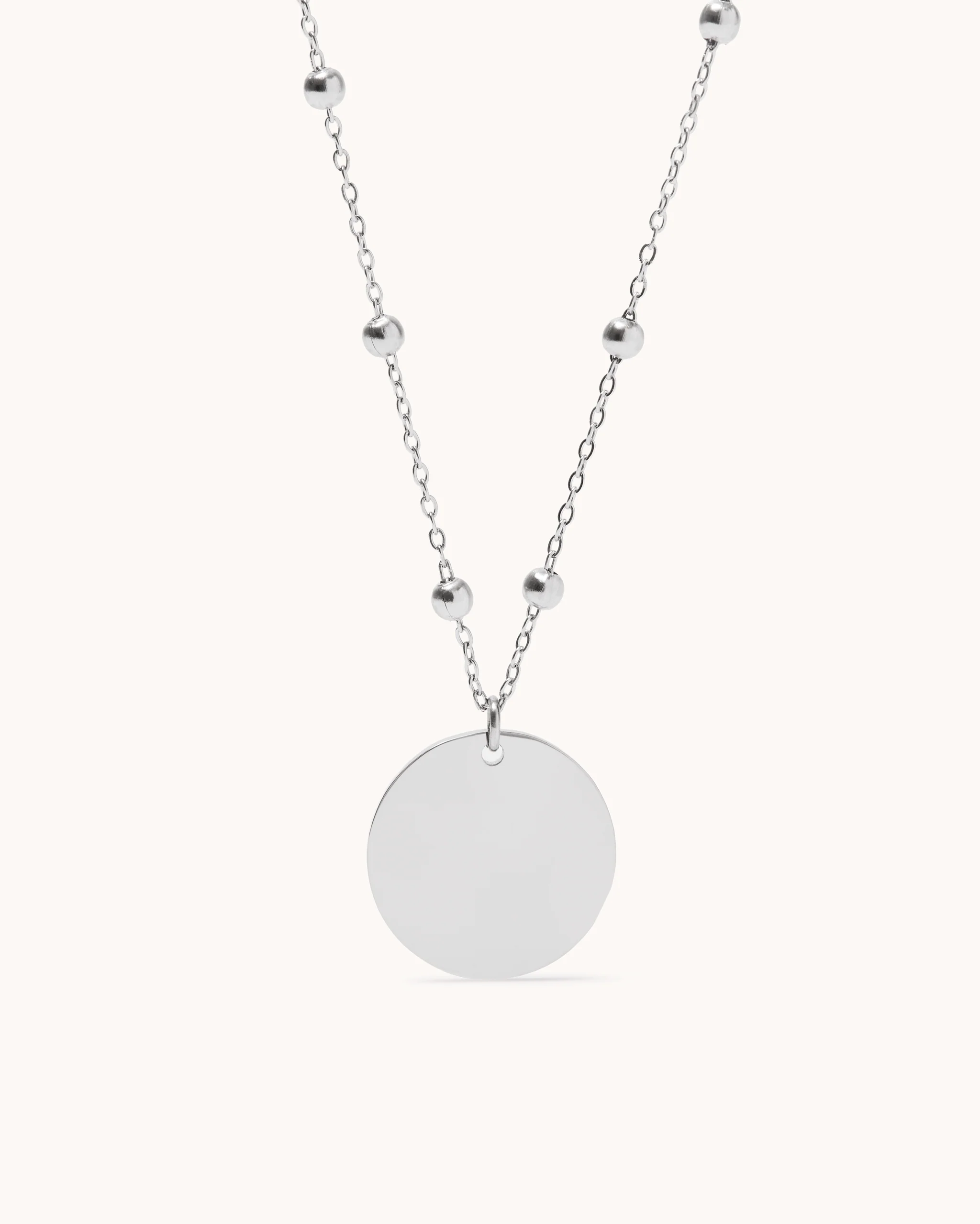 Long Beaded Pendant Chain Necklace in Silver