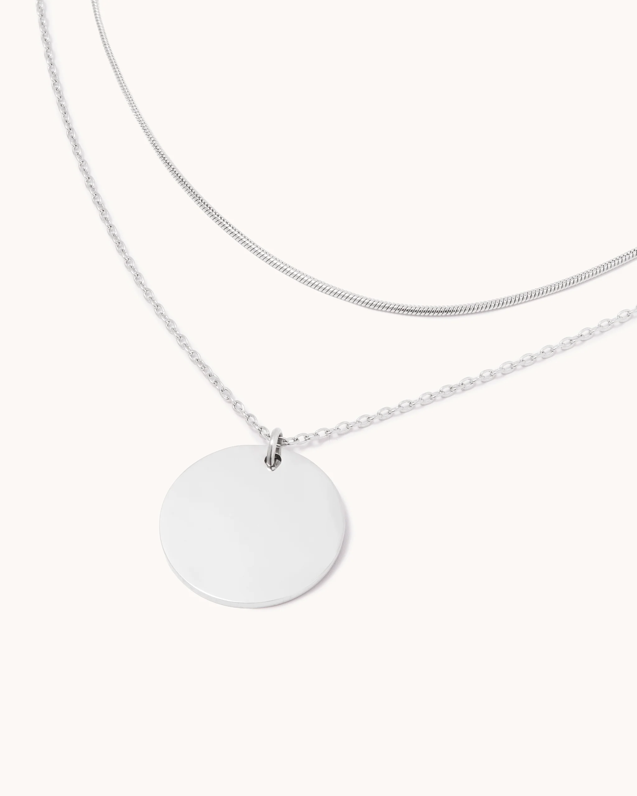 Circle & Snake Chain Necklace Set in Silver - Image 2