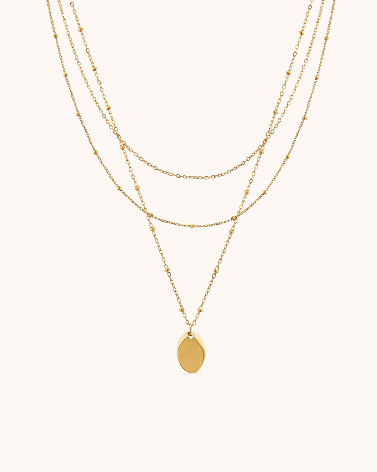 Oval Pendant Beaded Chain Necklace Set