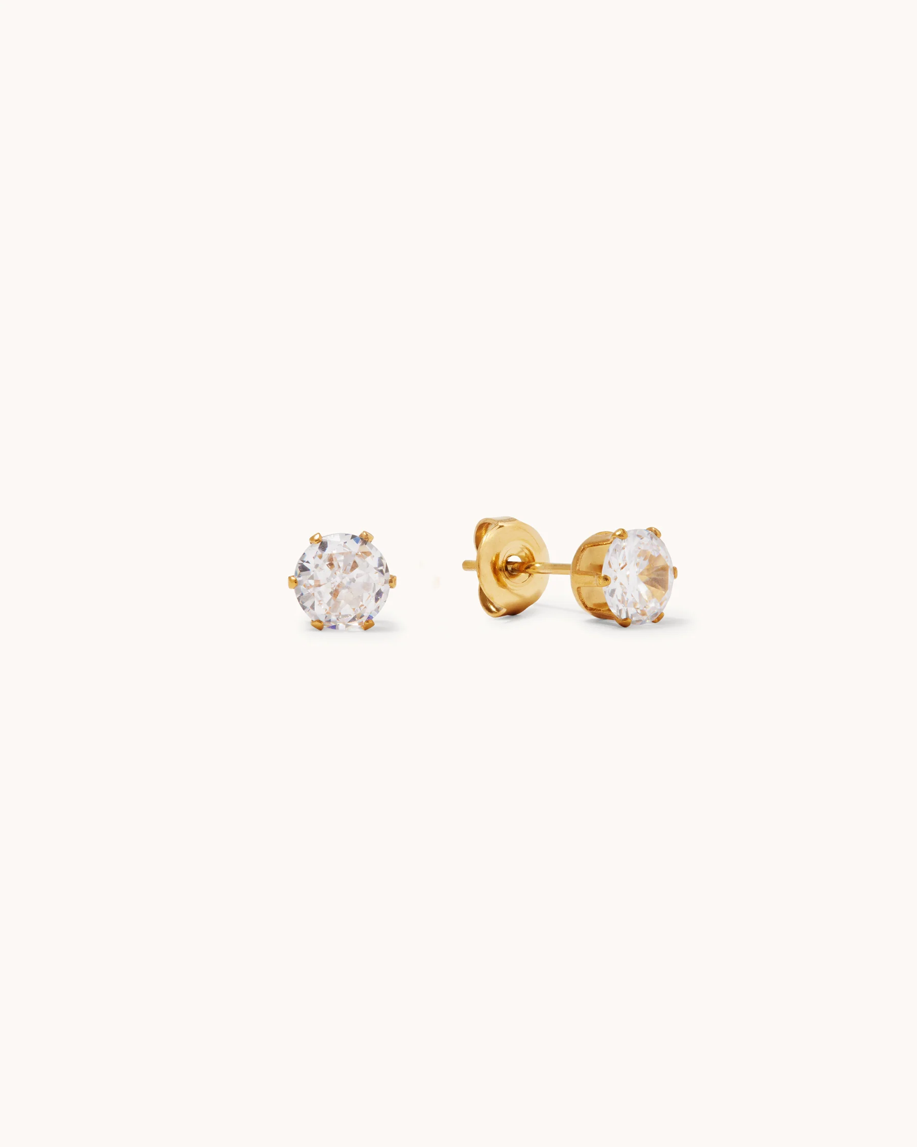 Waterproof 6mm Cubic Zirconia Studs in Gold