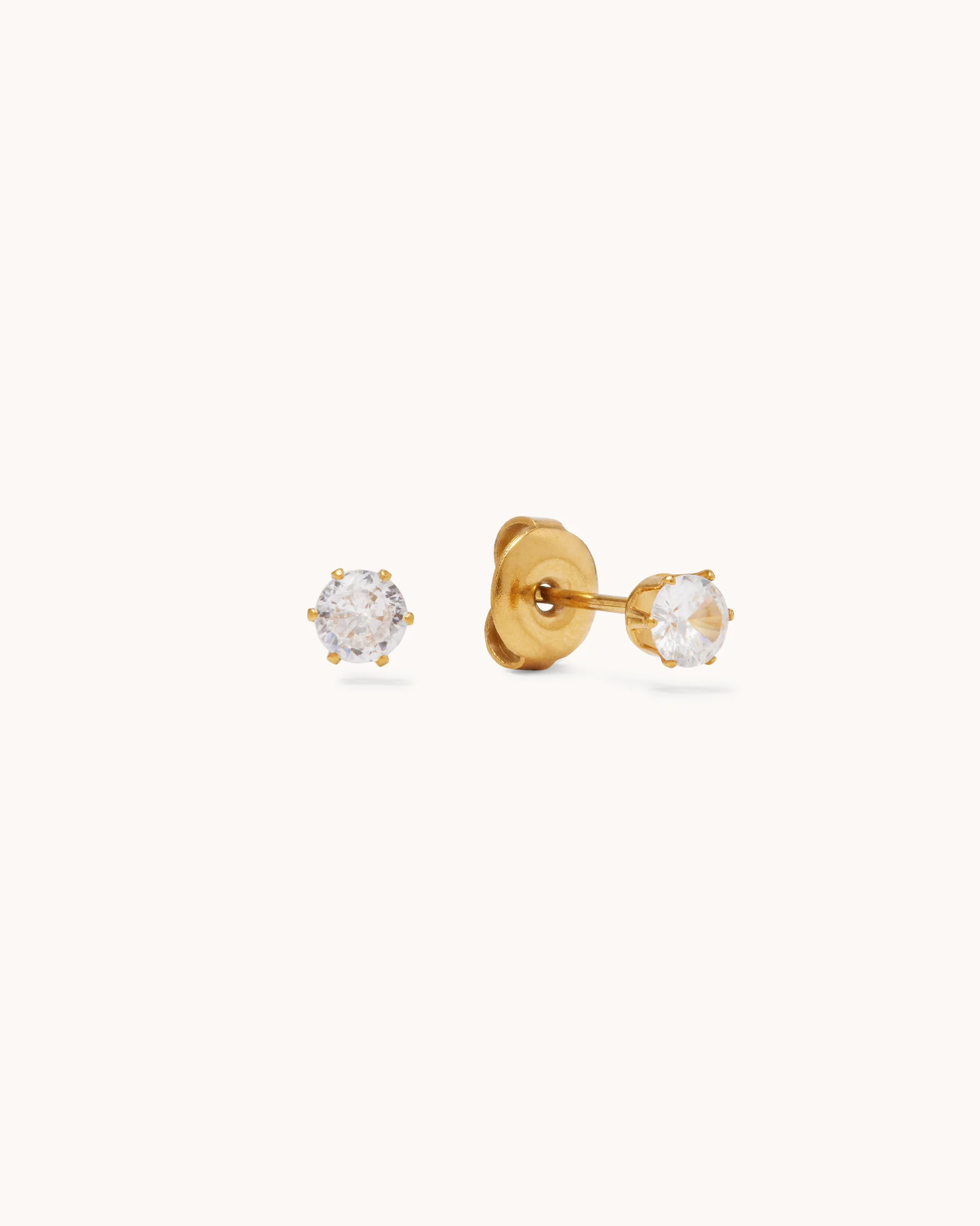 Waterproof 4mm Cubic Zirconia Studs in Gold