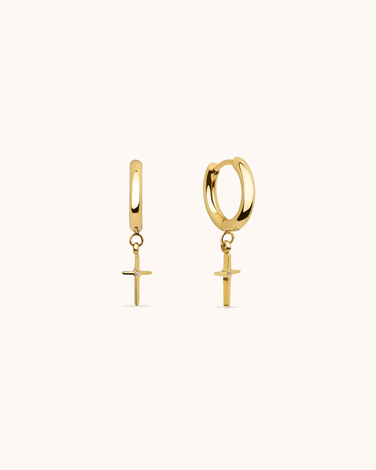 Waterproof Cross Drop Huggie Earrings in Gold