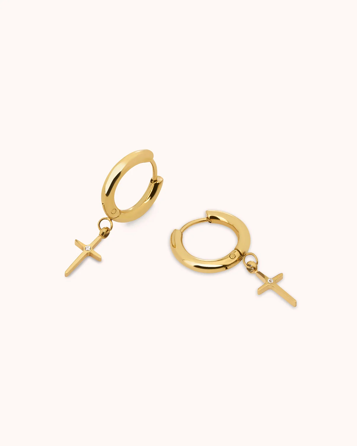 Waterproof Cross Drop Huggie Earrings in Gold - Image 3